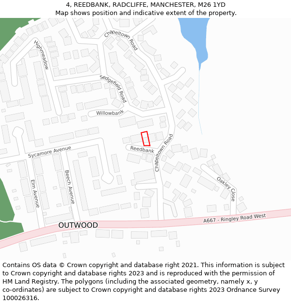 4, REEDBANK, RADCLIFFE, MANCHESTER, M26 1YD: Location map and indicative extent of plot