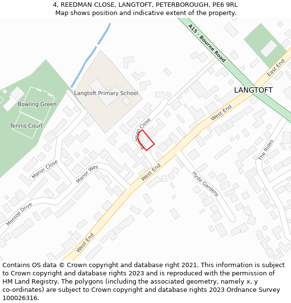 4, REEDMAN CLOSE, LANGTOFT, PETERBOROUGH, PE6 9RL: Location map and indicative extent of plot