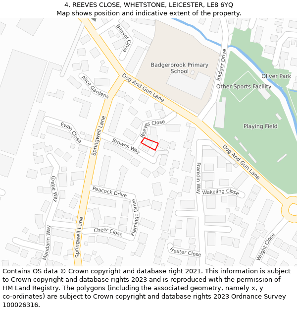 4, REEVES CLOSE, WHETSTONE, LEICESTER, LE8 6YQ: Location map and indicative extent of plot