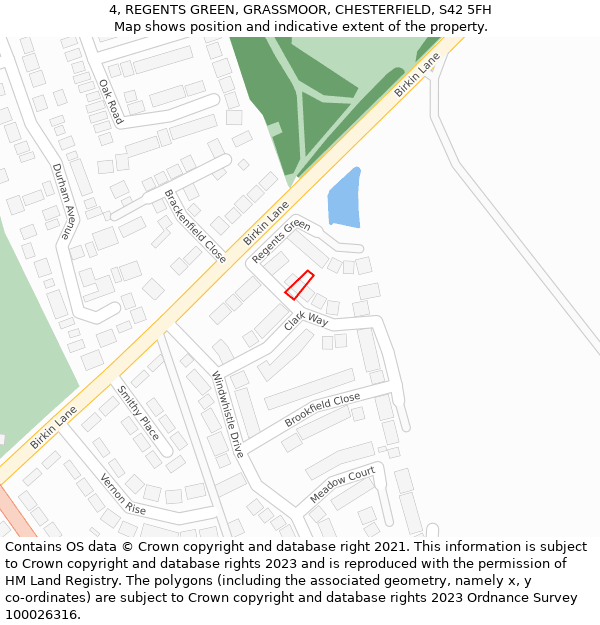 4, REGENTS GREEN, GRASSMOOR, CHESTERFIELD, S42 5FH: Location map and indicative extent of plot