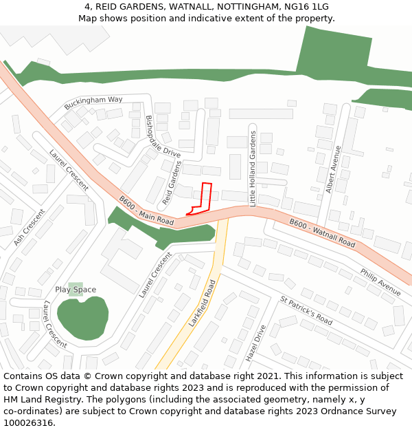 4, REID GARDENS, WATNALL, NOTTINGHAM, NG16 1LG: Location map and indicative extent of plot