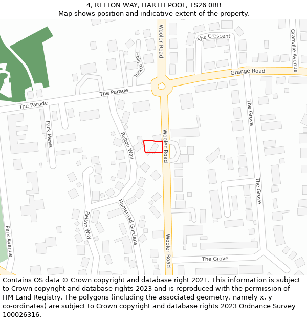 4, RELTON WAY, HARTLEPOOL, TS26 0BB: Location map and indicative extent of plot