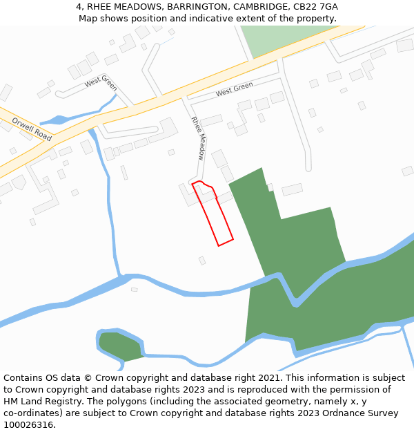 4, RHEE MEADOWS, BARRINGTON, CAMBRIDGE, CB22 7GA: Location map and indicative extent of plot