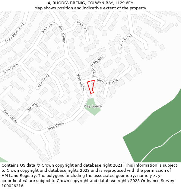 4, RHODFA BRENIG, COLWYN BAY, LL29 6EA: Location map and indicative extent of plot