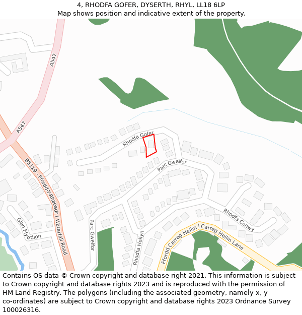 4, RHODFA GOFER, DYSERTH, RHYL, LL18 6LP: Location map and indicative extent of plot