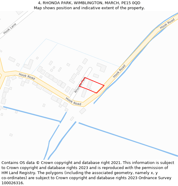 4, RHONDA PARK, WIMBLINGTON, MARCH, PE15 0QD: Location map and indicative extent of plot