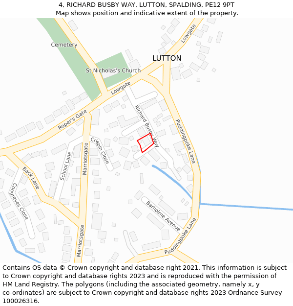 4, RICHARD BUSBY WAY, LUTTON, SPALDING, PE12 9PT: Location map and indicative extent of plot