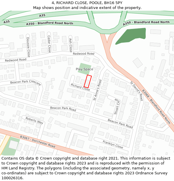 4, RICHARD CLOSE, POOLE, BH16 5PY: Location map and indicative extent of plot