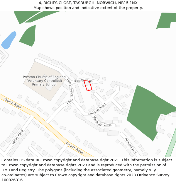 4, RICHES CLOSE, TASBURGH, NORWICH, NR15 1NX: Location map and indicative extent of plot