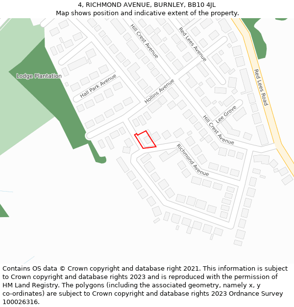 4, RICHMOND AVENUE, BURNLEY, BB10 4JL: Location map and indicative extent of plot