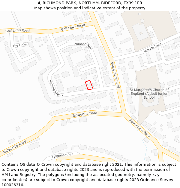4, RICHMOND PARK, NORTHAM, BIDEFORD, EX39 1ER: Location map and indicative extent of plot