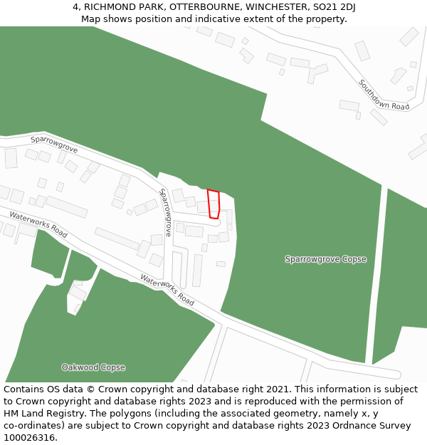 4, RICHMOND PARK, OTTERBOURNE, WINCHESTER, SO21 2DJ: Location map and indicative extent of plot