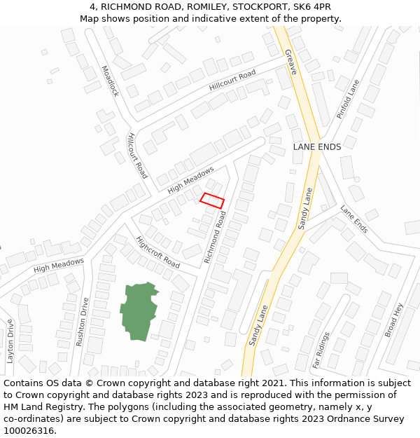 4, RICHMOND ROAD, ROMILEY, STOCKPORT, SK6 4PR: Location map and indicative extent of plot