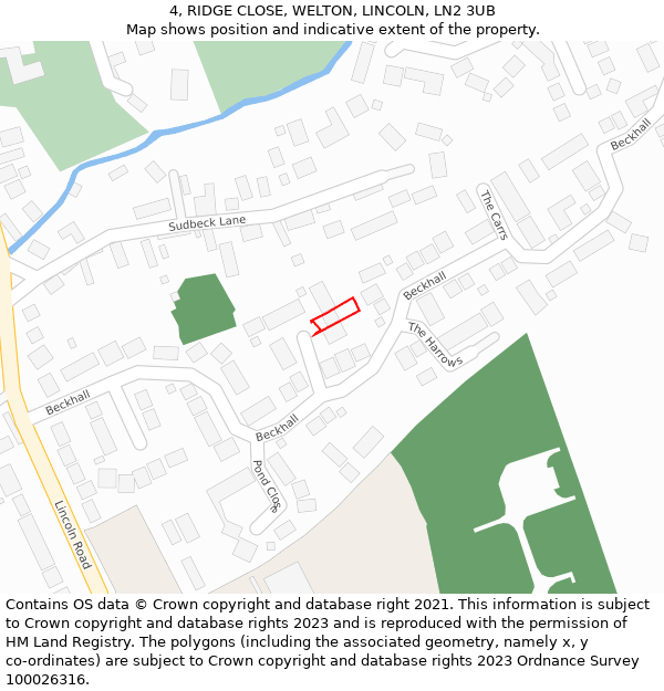 4, RIDGE CLOSE, WELTON, LINCOLN, LN2 3UB: Location map and indicative extent of plot