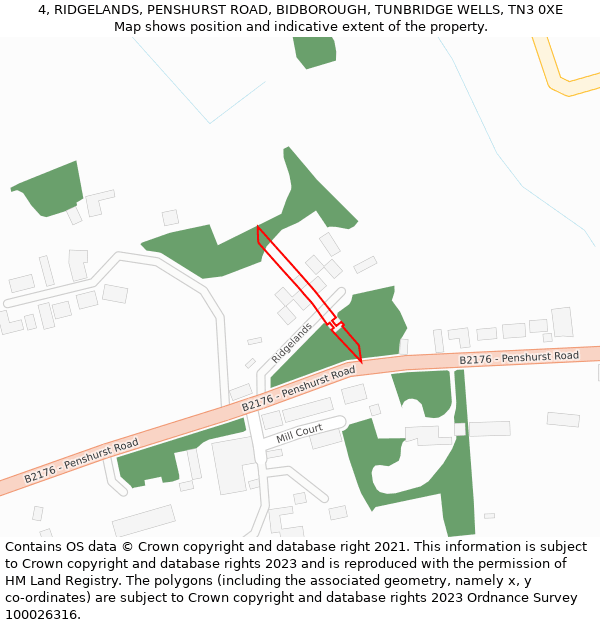 4, RIDGELANDS, PENSHURST ROAD, BIDBOROUGH, TUNBRIDGE WELLS, TN3 0XE: Location map and indicative extent of plot