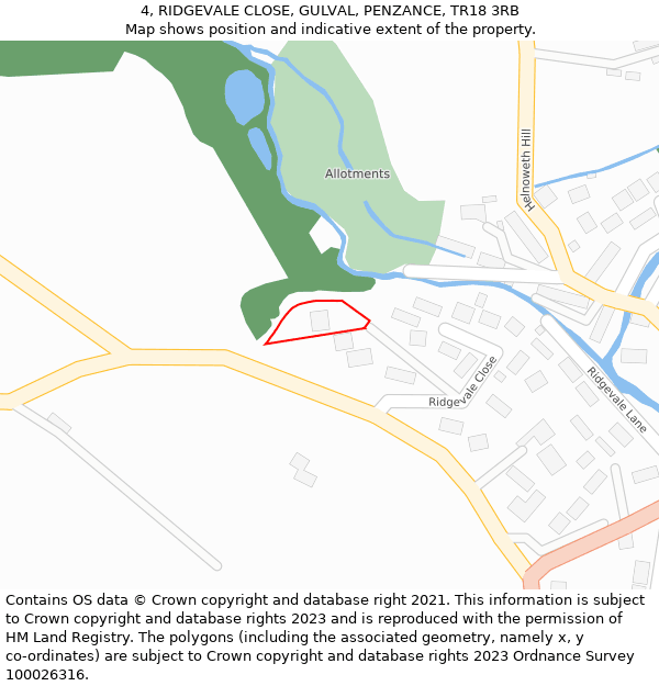 4, RIDGEVALE CLOSE, GULVAL, PENZANCE, TR18 3RB: Location map and indicative extent of plot