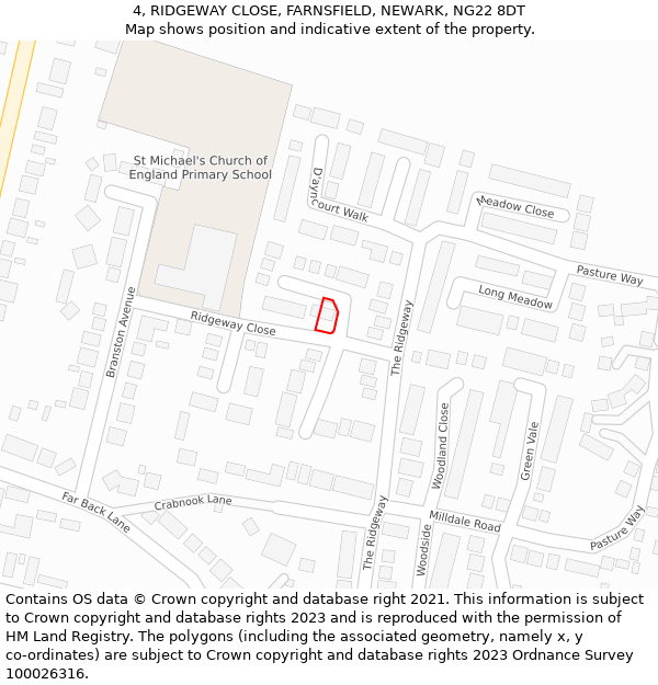 4, RIDGEWAY CLOSE, FARNSFIELD, NEWARK, NG22 8DT: Location map and indicative extent of plot