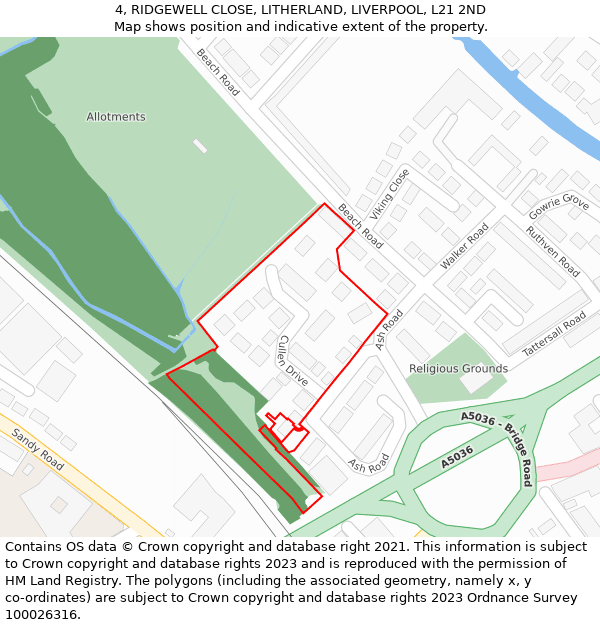 4, RIDGEWELL CLOSE, LITHERLAND, LIVERPOOL, L21 2ND: Location map and indicative extent of plot