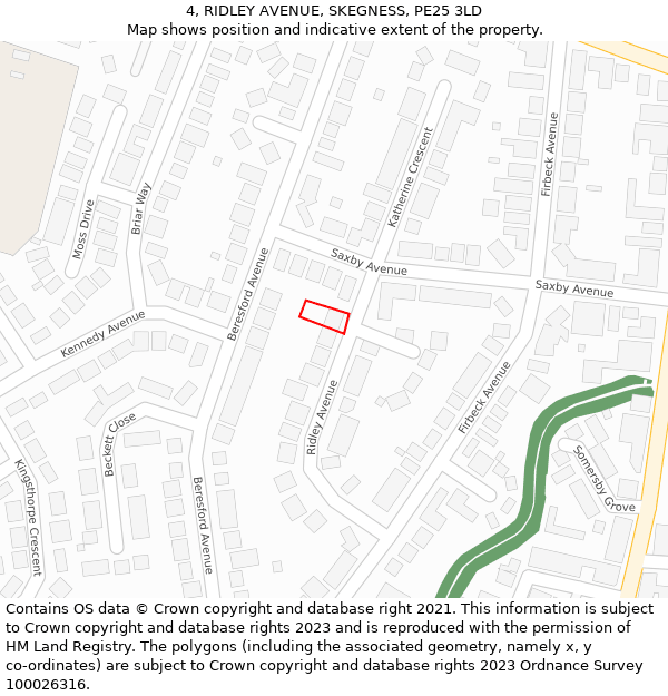 4, RIDLEY AVENUE, SKEGNESS, PE25 3LD: Location map and indicative extent of plot