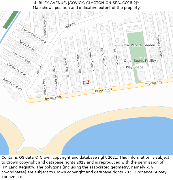 4, RILEY AVENUE, JAYWICK, CLACTON-ON-SEA, CO15 2JY: Location map and indicative extent of plot