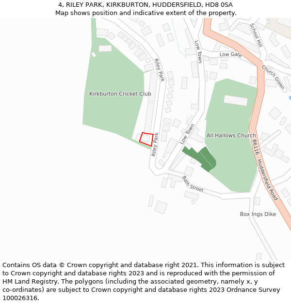 4, RILEY PARK, KIRKBURTON, HUDDERSFIELD, HD8 0SA: Location map and indicative extent of plot