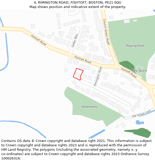 4, RIMINGTON ROAD, FISHTOFT, BOSTON, PE21 0QU: Location map and indicative extent of plot