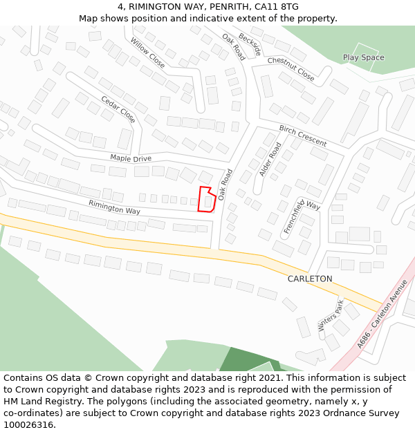 4, RIMINGTON WAY, PENRITH, CA11 8TG: Location map and indicative extent of plot