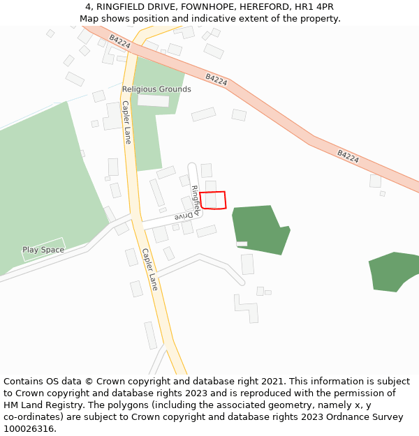 4, RINGFIELD DRIVE, FOWNHOPE, HEREFORD, HR1 4PR: Location map and indicative extent of plot