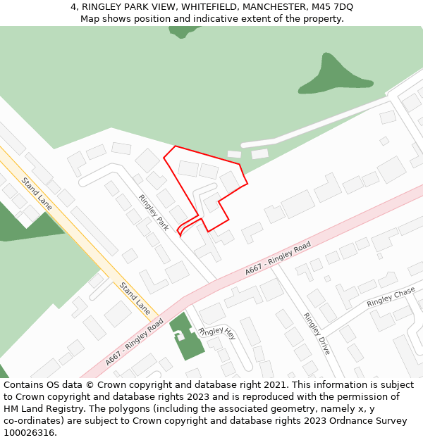 4, RINGLEY PARK VIEW, WHITEFIELD, MANCHESTER, M45 7DQ: Location map and indicative extent of plot