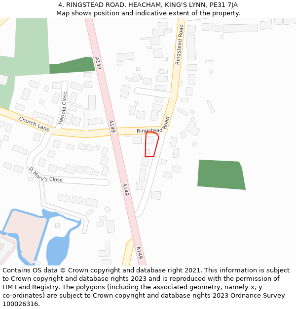 4, RINGSTEAD ROAD, HEACHAM, KING'S LYNN, PE31 7JA: Location map and indicative extent of plot