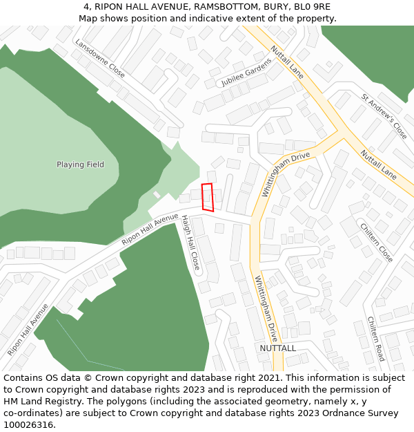 4, RIPON HALL AVENUE, RAMSBOTTOM, BURY, BL0 9RE: Location map and indicative extent of plot