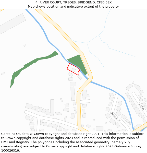 4, RIVER COURT, TREOES, BRIDGEND, CF35 5EX: Location map and indicative extent of plot