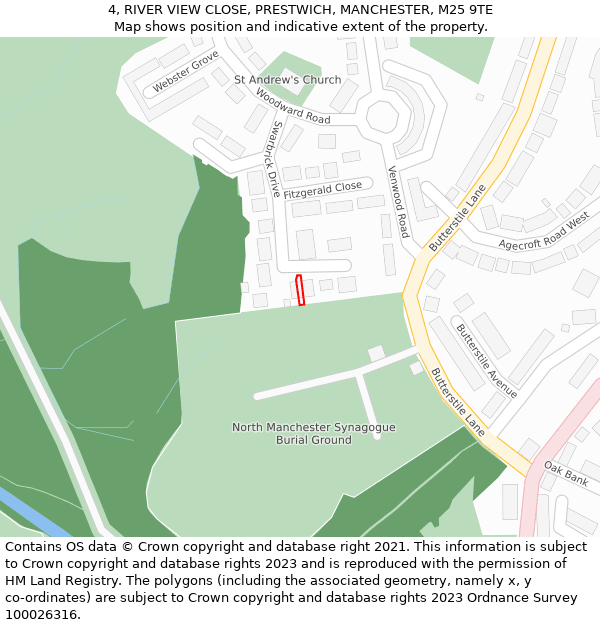 4, RIVER VIEW CLOSE, PRESTWICH, MANCHESTER, M25 9TE: Location map and indicative extent of plot