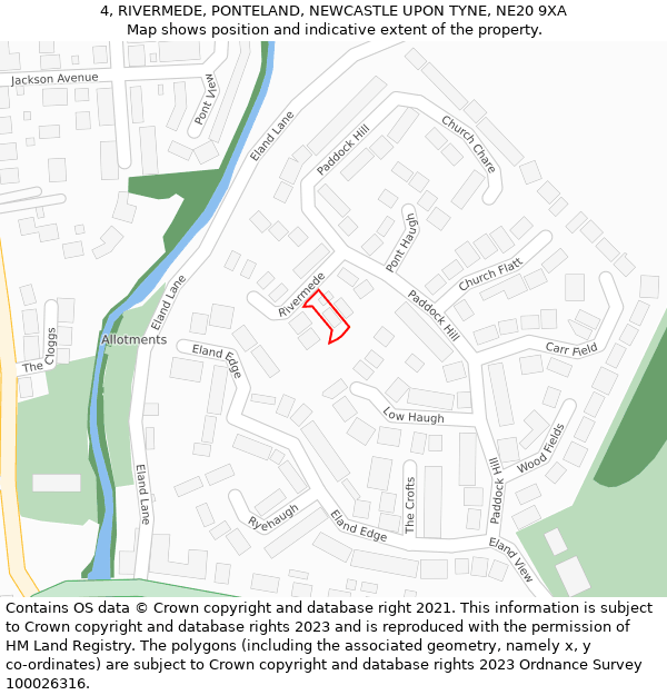 4, RIVERMEDE, PONTELAND, NEWCASTLE UPON TYNE, NE20 9XA: Location map and indicative extent of plot