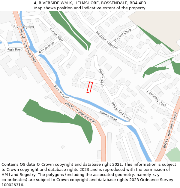 4, RIVERSIDE WALK, HELMSHORE, ROSSENDALE, BB4 4PR: Location map and indicative extent of plot