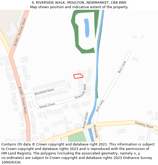 4, RIVERSIDE WALK, MOULTON, NEWMARKET, CB8 8WE: Location map and indicative extent of plot