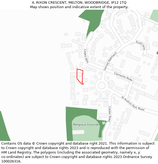 4, RIXON CRESCENT, MELTON, WOODBRIDGE, IP12 1TQ: Location map and indicative extent of plot