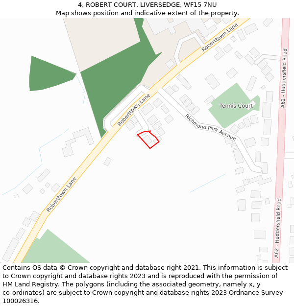 4, ROBERT COURT, LIVERSEDGE, WF15 7NU: Location map and indicative extent of plot