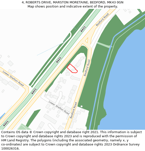 4, ROBERTS DRIVE, MARSTON MORETAINE, BEDFORD, MK43 0GN: Location map and indicative extent of plot