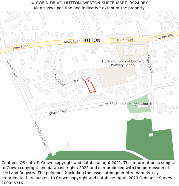 4, ROBIN DRIVE, HUTTON, WESTON-SUPER-MARE, BS24 9RY: Location map and indicative extent of plot