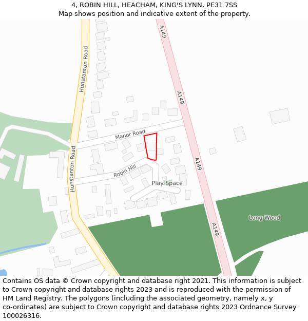 4, ROBIN HILL, HEACHAM, KING'S LYNN, PE31 7SS: Location map and indicative extent of plot