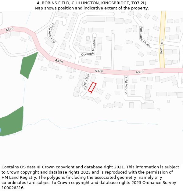 4, ROBINS FIELD, CHILLINGTON, KINGSBRIDGE, TQ7 2LJ: Location map and indicative extent of plot