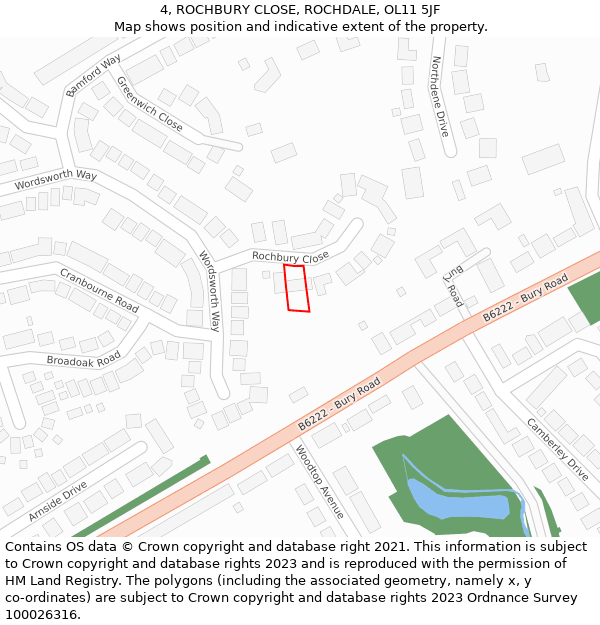 4, ROCHBURY CLOSE, ROCHDALE, OL11 5JF: Location map and indicative extent of plot