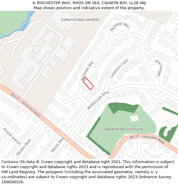 4, ROCHESTER WAY, RHOS ON SEA, COLWYN BAY, LL28 4NJ: Location map and indicative extent of plot