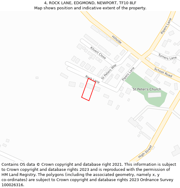 4, ROCK LANE, EDGMOND, NEWPORT, TF10 8LF: Location map and indicative extent of plot