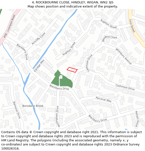 4, ROCKBOURNE CLOSE, HINDLEY, WIGAN, WN2 3JS: Location map and indicative extent of plot