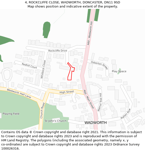 4, ROCKCLIFFE CLOSE, WADWORTH, DONCASTER, DN11 9SD: Location map and indicative extent of plot