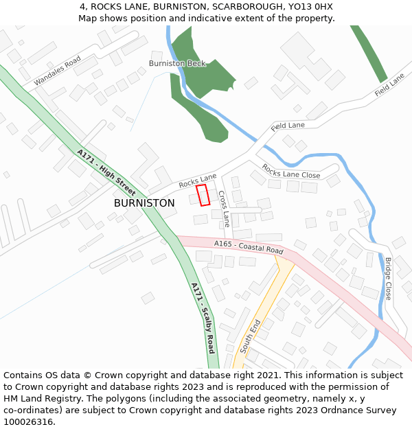 4, ROCKS LANE, BURNISTON, SCARBOROUGH, YO13 0HX: Location map and indicative extent of plot