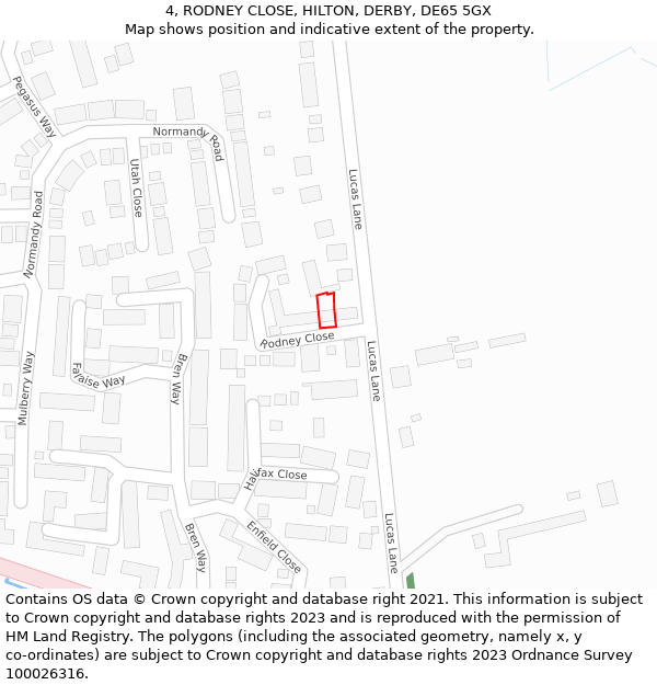 4, RODNEY CLOSE, HILTON, DERBY, DE65 5GX: Location map and indicative extent of plot