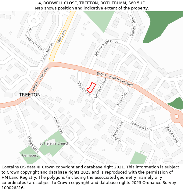 4, RODWELL CLOSE, TREETON, ROTHERHAM, S60 5UF: Location map and indicative extent of plot